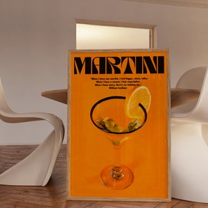 Martini Poster, Alcohol Poster, Orange Wall Art, Trendy Wall Art, Bar Wall Print, Vintage Poster, Psychedelic Wall Art, Y2K Apartment Poster, Preppy Print, Minimalist Wall Art, Dopamine Decor, Trippy Art, 70s Print, Kitchen Poster, Retro Wall Art