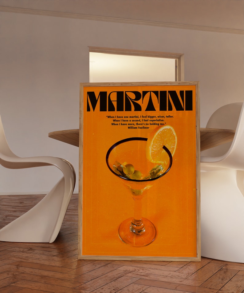 Martini Poster, Alcohol Poster, Orange Wall Art, Trendy Wall Art, Bar Wall Print, Vintage Poster, Psychedelic Wall Art, Y2K Apartment Poster, Preppy Print, Minimalist Wall Art, Dopamine Decor, Trippy Art, 70s Print, Kitchen Poster, Retro Wall Art
