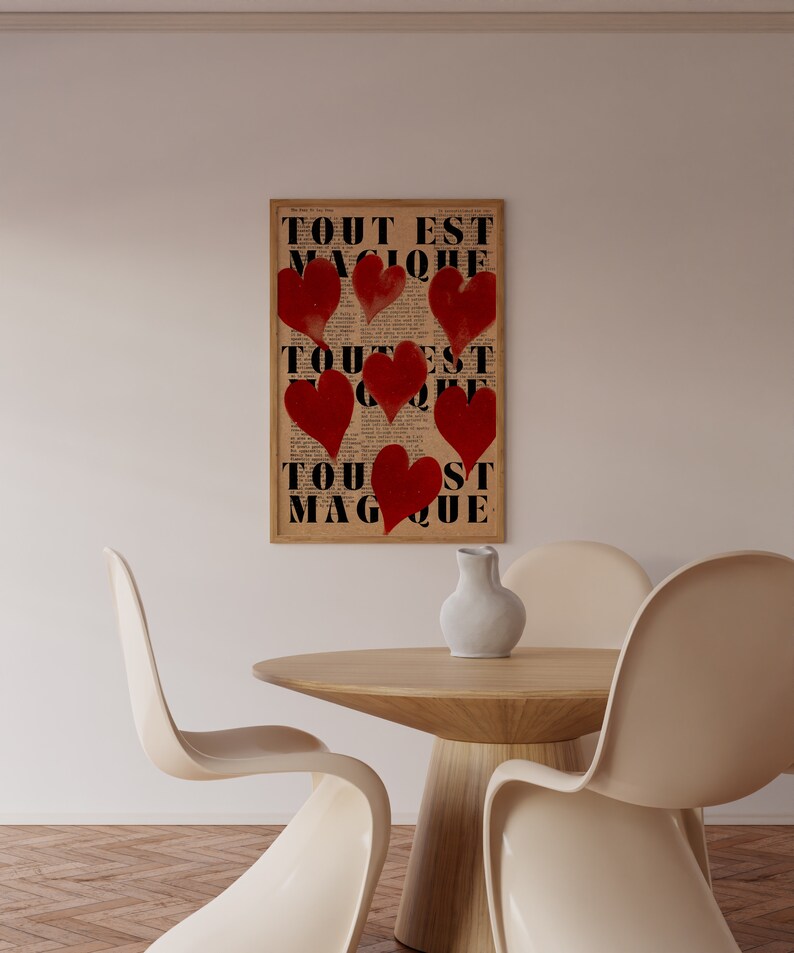 Love Poster, Retro Wall Art, 70s Print, Vintage Wall Decor, Red Wall Art, Aesthetic Print, Trendy Wall Art, Love Letter Poster, Y2k Apartment Decor, Soulmate Print, Trippy Wall Art, Aura Poster, French Quote Print, Printable Art, Psychedelic Wall Art