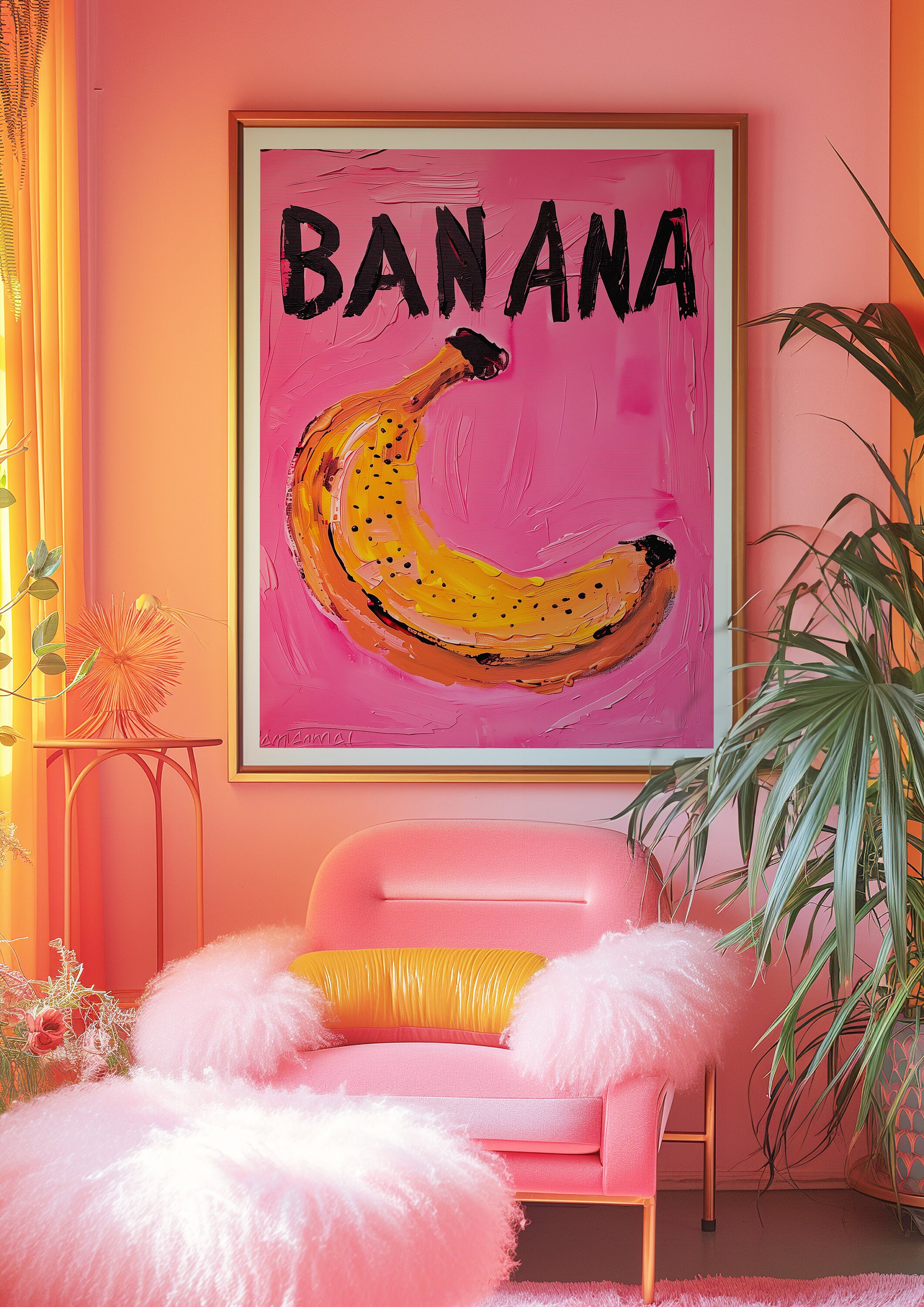 Banana Poster: Pink Psychedelic Kitchen Wall Art (digital Download