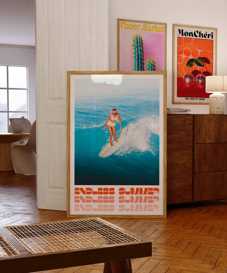 Beach Poster, Summer House Print, Trendy Wall Art, Hippie Print, Vintage Poster, Psychedelic Art, Retro Print, Trippy Poster, Minimalist Wall Art, Dorm Room Decor, Trippy Wall Art, 70s Wall Art, Red Wall Art, Surfing Poster, Tropical Print