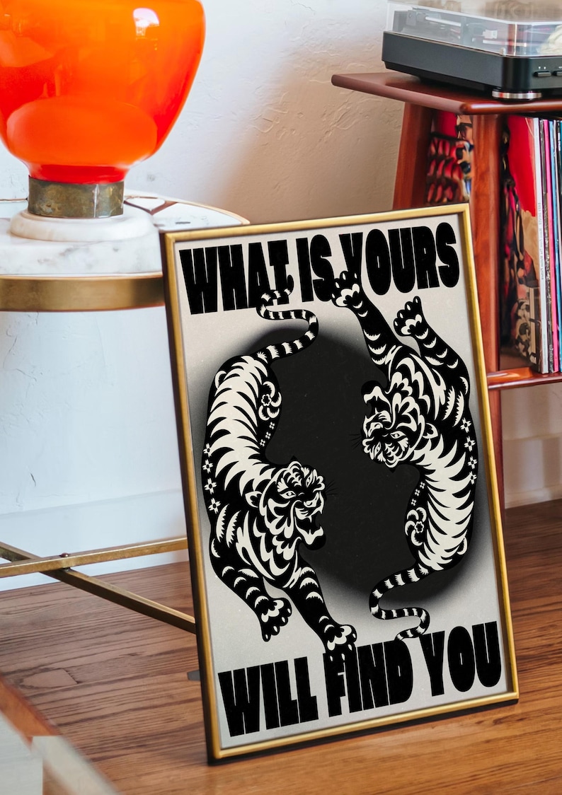 Affirmation Poster, Black Wall Art, Trendy Wall Art, Tiger Poster, Vintage Wall Decor, Psychedelic Wall Art, Y2K Apartment Poster, Aesthetic Wall Art, Dopamine Decor, Trippy Art Print, 70s Print, Retro Wall Art, Bedroom Wall Decor, Livingroom Decor