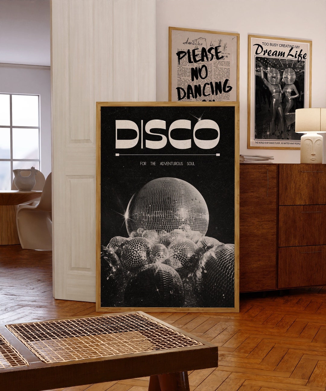 レトロなディスコボールプリント：70年代のサイケデリックなウォール