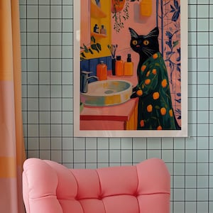 Black Cat Art, Cat Wall Art, Matisse Inspired, Colorful Animal Art, Cat Lover Gift, Whimsical Decor, Vibrant Wall Decor, Modern Art Print, Playful Home Decor, Eclectic Art, Trendy Wall Art, Bathroom Wall Decor, Dopamine Decor, Kitsch Aesthetic Art