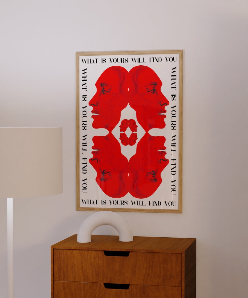 Affirmation Poster, Newspaper Poster, Red Wall Art, Trendy Wall Art, Hippie Print, Vintage Poster, Psychedelic Wall Art, Y2K Apartment Poster, Preppy Wall Print, Minimalist Wall Art, Red Lips Print, Trippy Art, 70s Print, Vogue Poster, Retro Art