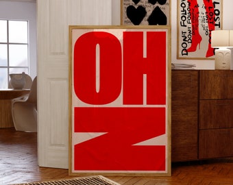 Oh No Red Typography Print: 70s Retro Wall Art (Digital Download)