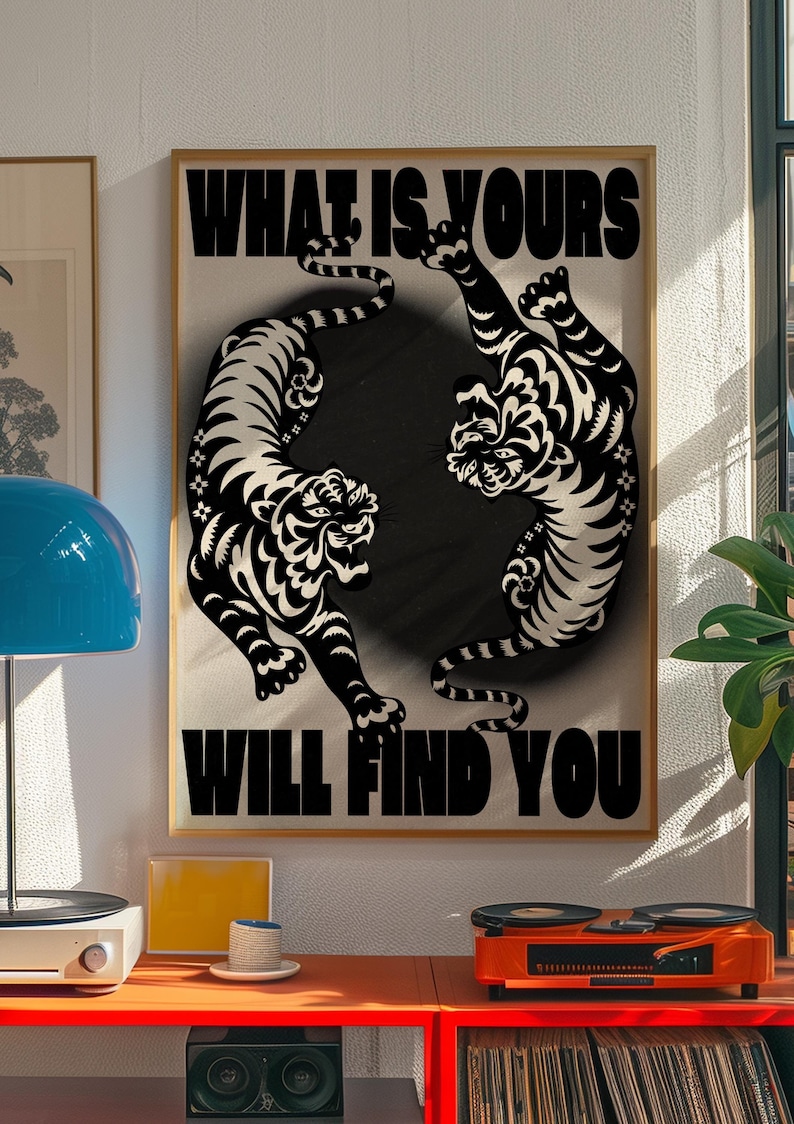 Affirmation Poster, Black Wall Art, Trendy Wall Art, Tiger Poster, Vintage Wall Decor, Psychedelic Wall Art, Y2K Apartment Poster, Aesthetic Wall Art, Dopamine Decor, Trippy Art Print, 70s Print, Retro Wall Art, Bedroom Wall Decor , Livingroom Decor