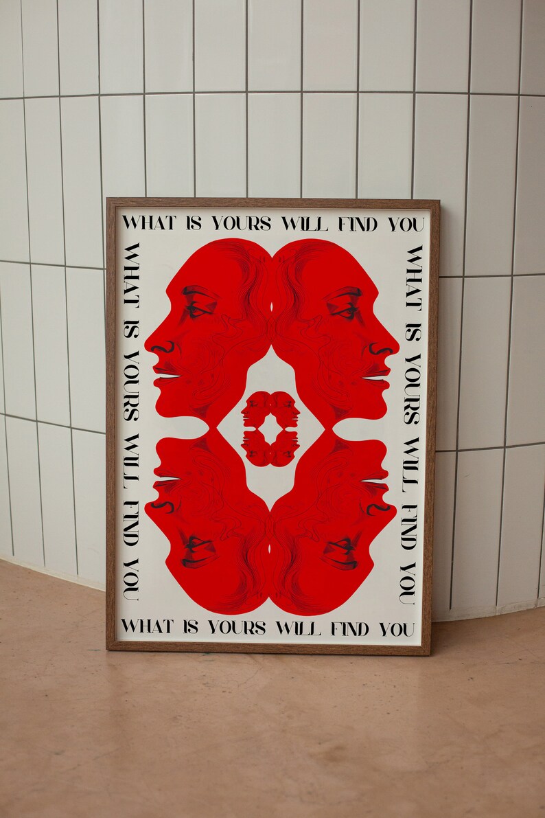 Affirmation Poster, Newspaper Poster, Red Wall Art, Trendy Wall Art, Hippie Print, Vintage Poster, Psychedelic Wall Art, Y2K Apartment Poster, Preppy Wall Print, Minimalist Wall Art, Red Lips Print, Trippy Art, 70s Print, Vogue Poster, Retro Art