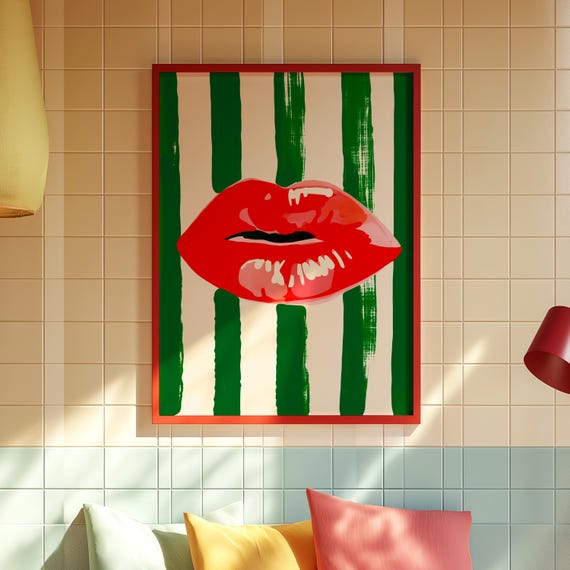 black red and green lips graphi c Vampire on background RGB neon sign Seamless Pattern Background Image Red