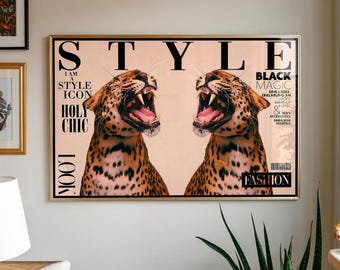 Leopard Fashion Poster: Editorial Style Wall Art, Maximalist Animal Print, Bold Magazine Cover Decor
