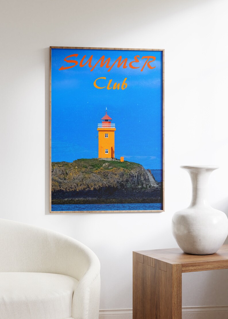 Vogue Magazine Poster, 70s Poster, Blue Wall Art, Trendy Poster, Lighthouse Print, Vintage Poster, Psychedelic Wall Art, Y2K Poster, Summer Poster, Preppy Wall Print, Minimalist Wall Art, Trippy Wall Art, 70s Wall Art, 60s Poster, Retro Wall Art