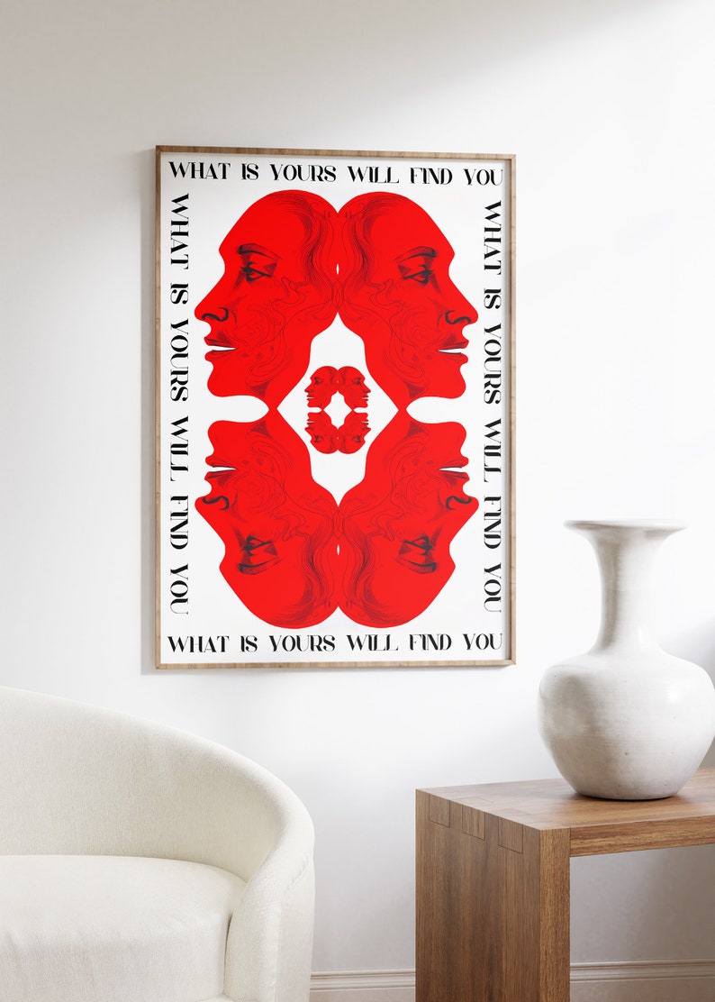 Affirmation Poster, Newspaper Poster, Red Wall Art, Trendy Wall Art, Hippie Print, Vintage Poster, Psychedelic Wall Art, Y2K Apartment Poster, Preppy Wall Print, Minimalist Wall Art, Red Lips Print, Trippy Art, 70s Print, Vogue Poster, Retro Art