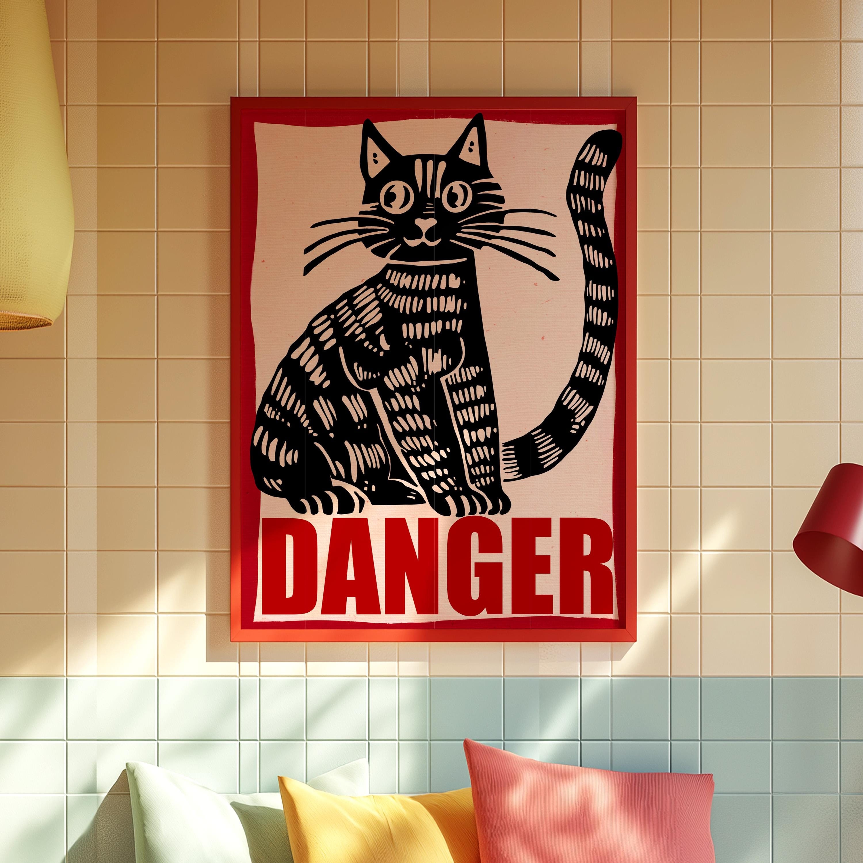 Retro Black Cat Poster: Funny Animal Print, Y2K Dorm Decor