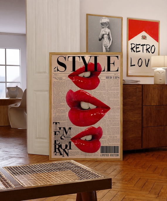 Vogue Magazine Poster 70s Wall Print Red Wall Art Newspaper Poster Summer House Poster Psychedelic Art Retro Print Trippy Wall Art Etsy