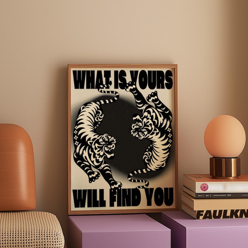 Affirmation Poster, Black Wall Art, Trendy Wall Art, Tiger Poster, Vintage Wall Decor, Psychedelic Wall Art, Y2K Apartment Poster, Aesthetic Wall Art, Dopamine Decor, Trippy Art Print, 70s Print, Retro Wall Art, Bedroom Wall Decor, Livingroom Decor