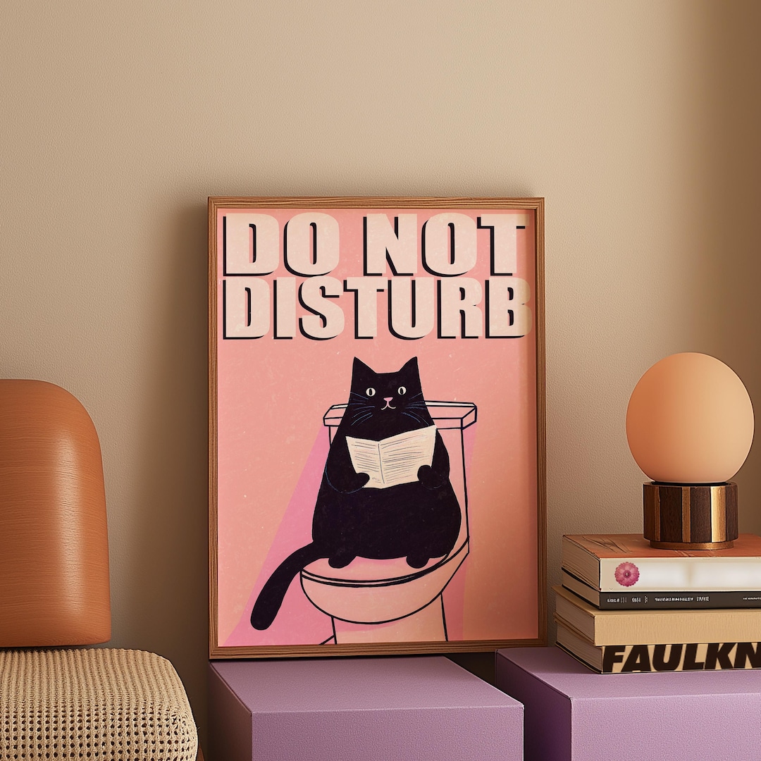 Funny Black Cat Bathroom Print: Do Not Disturb Toilet Poster