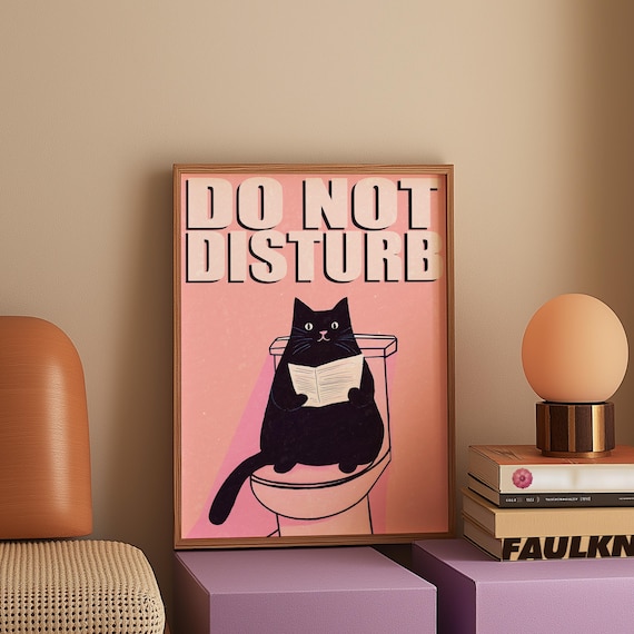 Funny Black Cat Bathroom Print: Do Not Disturb Toilet Poster