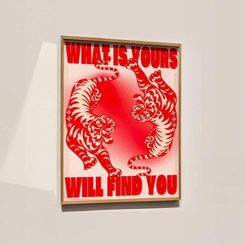 Affirmation Poster, Red Wall Art, Trendy Wall Art, Tiger Poster, Vintage Wall Art, Psychedelic Wall Art, Y2K Apartment Poster, Aesthetic Wall Art, Dopamine Decor, Trippy Art Print, 70s Art Print, Retro Wall Art, Bedroom Wall Decor, Preppy Poster