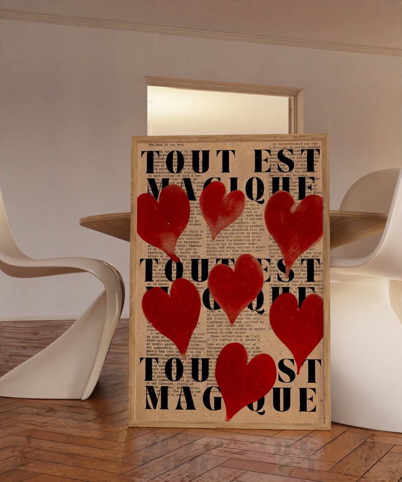Love Poster, Retro Wall Art, 70s Print, Vintage Wall Decor, Red Wall Art, Aesthetic Print, Trendy Wall Art, Love Letter Poster, Y2k Apartment Decor, Soulmate Print, Trippy Wall Art, Aura Poster, French Quote Print, Printable Art, Psychedelic Wall Art