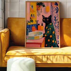 Black Cat Art, Cat Wall Art, Matisse Inspired, Colorful Animal Art, Cat Lover Gift, Whimsical Decor, Vibrant Wall Decor, Modern Art Print, Playful Home Decor, Eclectic Art, Trendy Wall Art, Bathroom Wall Decor, Dopamine Decor, Kitsch Aesthetic Art