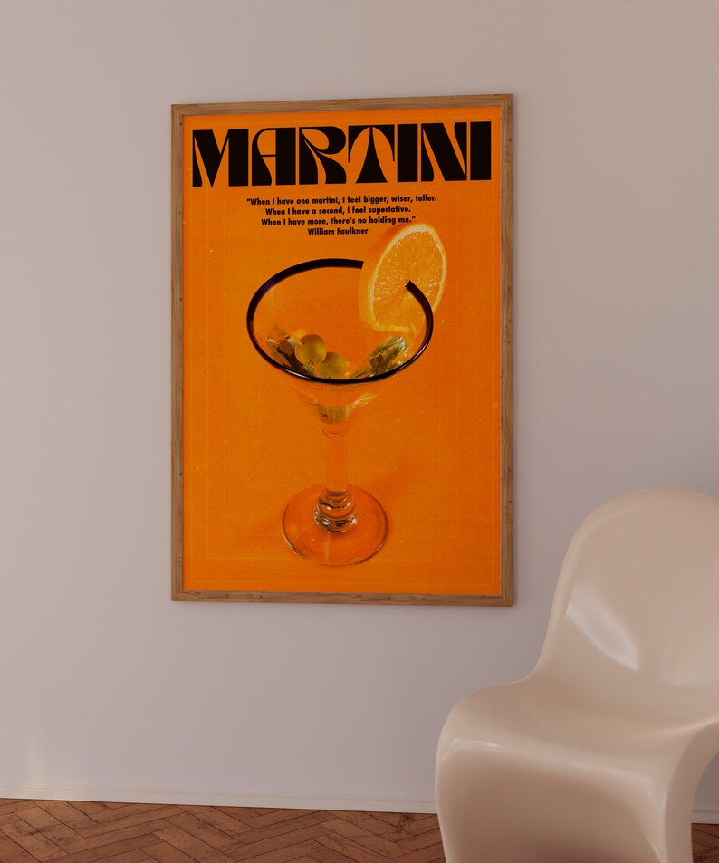 Martini Poster, Alcohol Poster, Orange Wall Art, Trendy Wall Art, Bar Wall Print, Vintage Poster, Psychedelic Wall Art, Y2K Apartment Poster, Preppy Print, Minimalist Wall Art, Dopamine Decor, Trippy Art, 70s Print, Kitchen Poster, Retro Wall Art