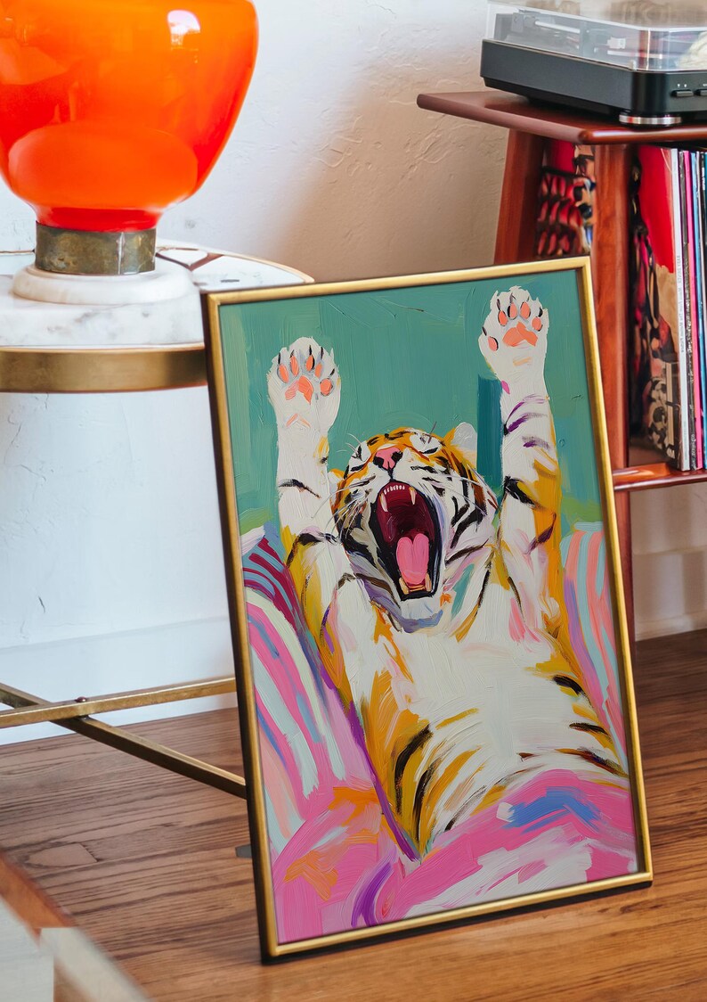 Tiger Poster, Maximalist Art, Vintage Room Poster, Bedroom Wall Decor