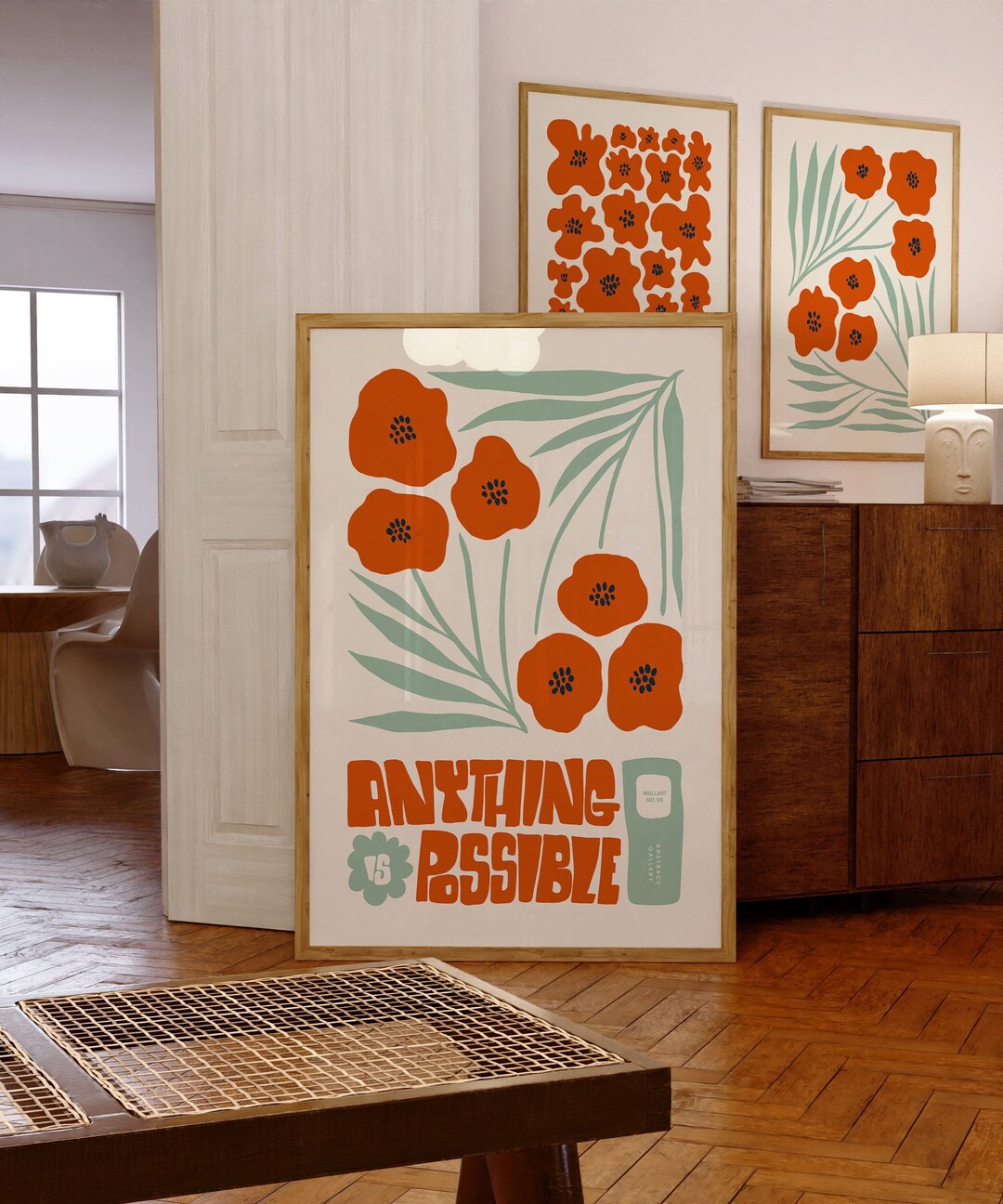 Vintage Flower Poster, Trendy Wall Art, Retro Print, Flower Pattern Art