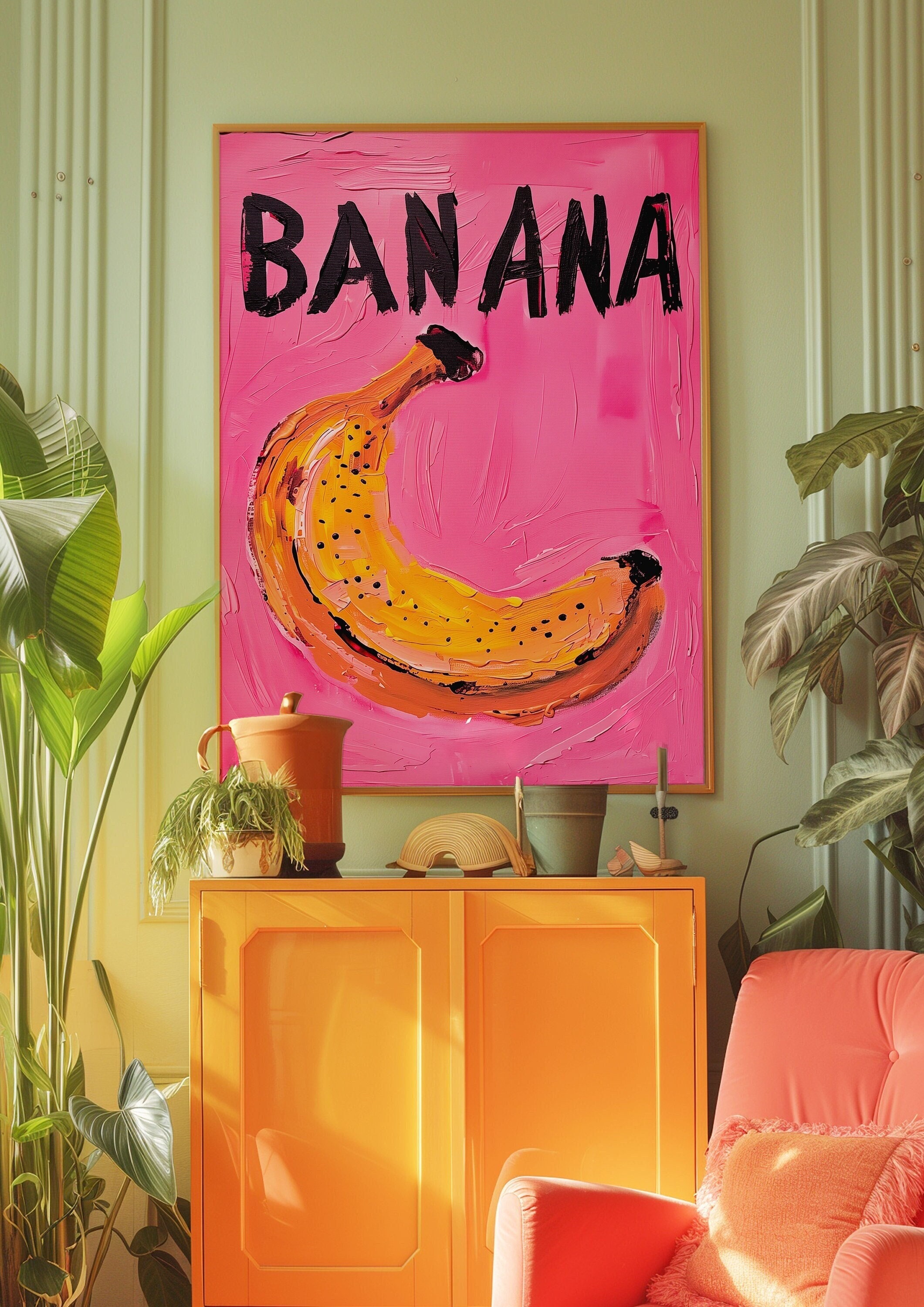 Banana Poster: Pink Psychedelic Kitchen Wall Art (digital Download