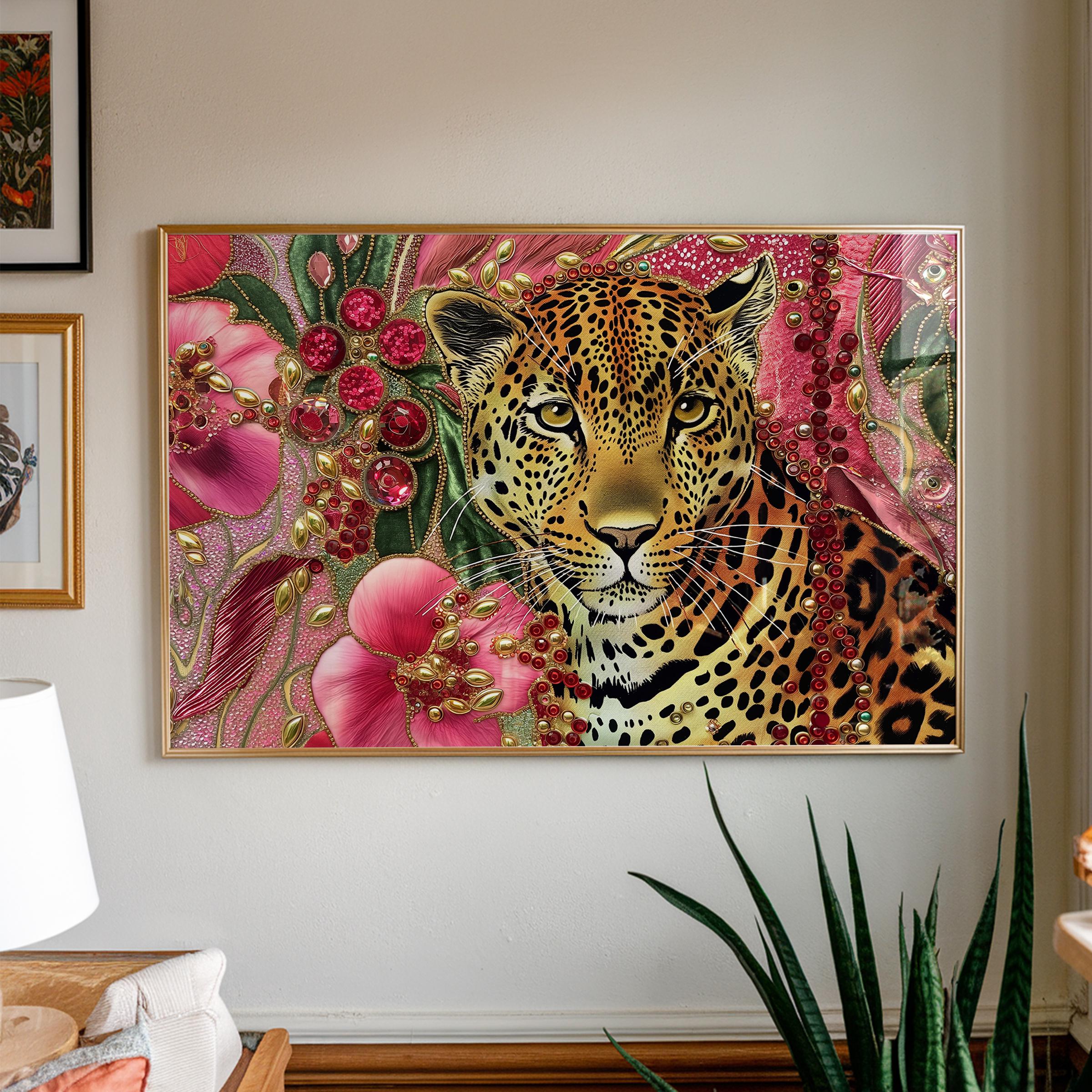 Jeweled Leopard Print: Pink Floral Jungle Art (digital Download - Etsy