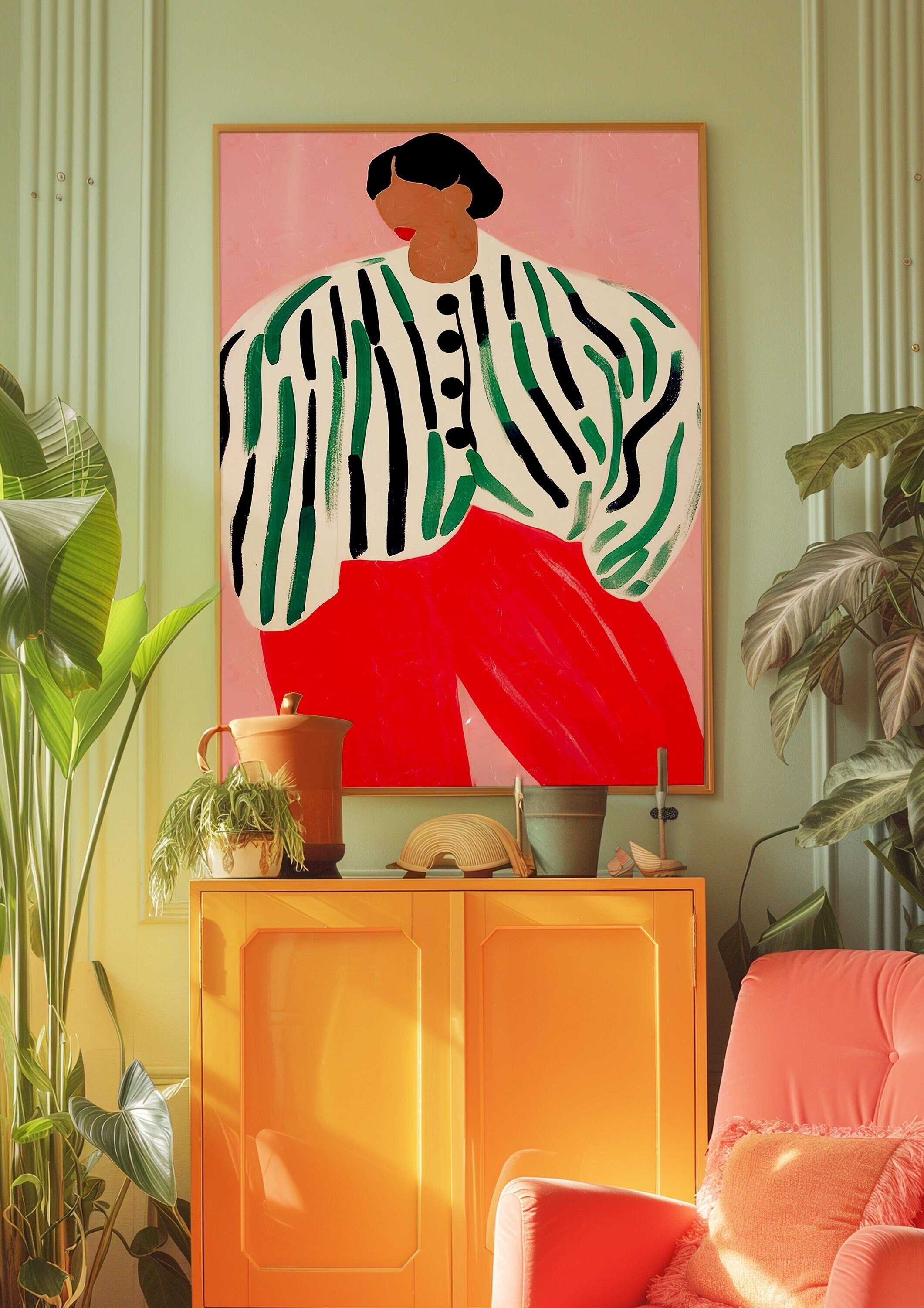 Red Woman Art Print: Retro Psychedelic Y2K Poster (digital