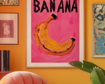 Banana Poster: Pink Psychedelic Kitchen Wall Art (digital Download