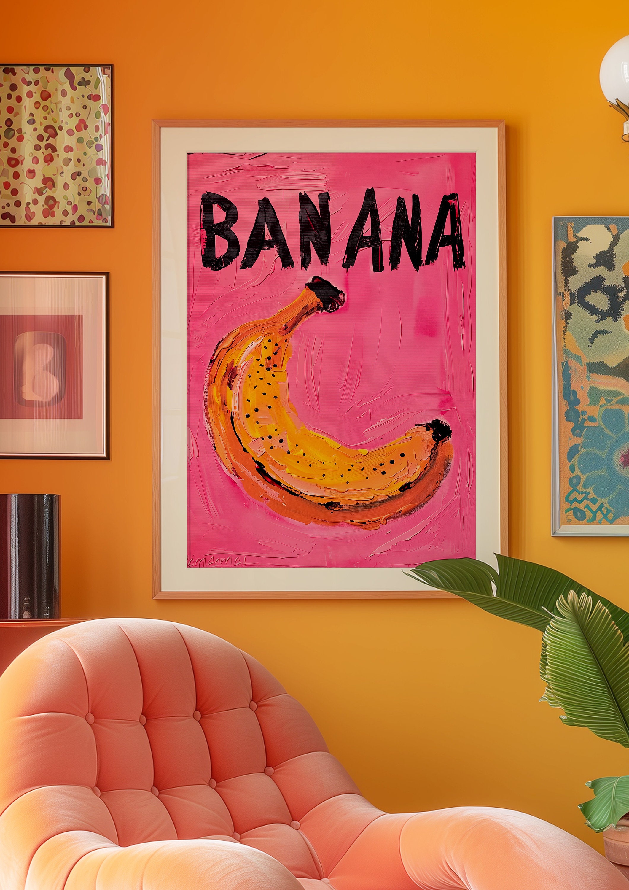 Banana Poster: Pink Psychedelic Kitchen Wall Art (digital Download