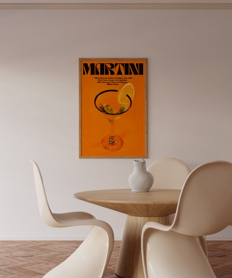 Martini Poster, Alcohol Poster, Orange Wall Art, Trendy Wall Art, Bar Wall Print, Vintage Poster, Psychedelic Wall Art, Y2K Apartment Poster, Preppy Print, Minimalist Wall Art, Dopamine Decor, Trippy Art, 70s Print, Kitchen Poster, Retro Wall Art