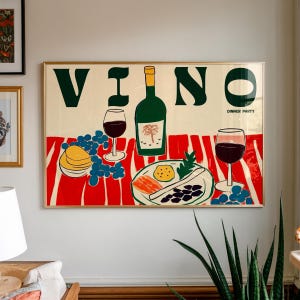 Plakat Verano, Czerwona sztuka ścienna, Dekoracja dopaminowa, Sztuka ścienna do kuchni, Dekoracja letniego domu, Wydruk retro, Wydruk obiadowy, Plakat Vino, Dekoracja jadalni