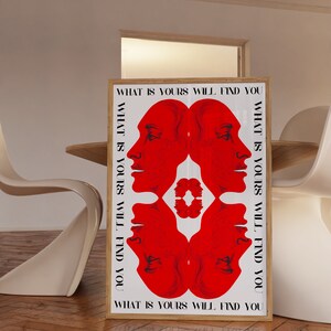 Affirmation Poster, Newspaper Poster, Red Wall Art, Trendy Wall Art, Hippie Print, Vintage Poster, Psychedelic Wall Art, Y2K Apartment Poster, Preppy Wall Print, Minimalist Wall Art, Red Lips Print, Trippy Art, 70s Print, Vogue Poster, Retro Art