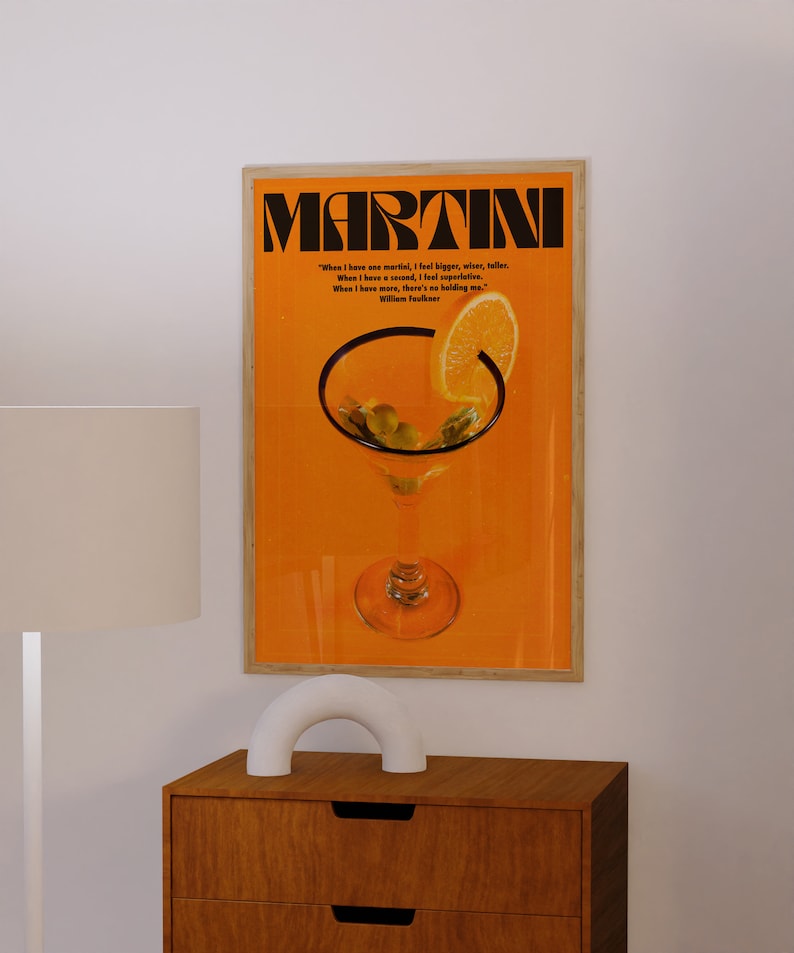 Martini Poster, Alcohol Poster, Orange Wall Art, Trendy Wall Art, Bar Wall Print, Vintage Poster, Psychedelic Wall Art, Y2K Apartment Poster, Preppy Print, Minimalist Wall Art, Dopamine Decor, Trippy Art, 70s Print, Kitchen Poster, Retro Wall Art