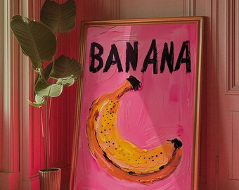 Banana Poster: Pink Psychedelic Kitchen Wall Art (digital Download