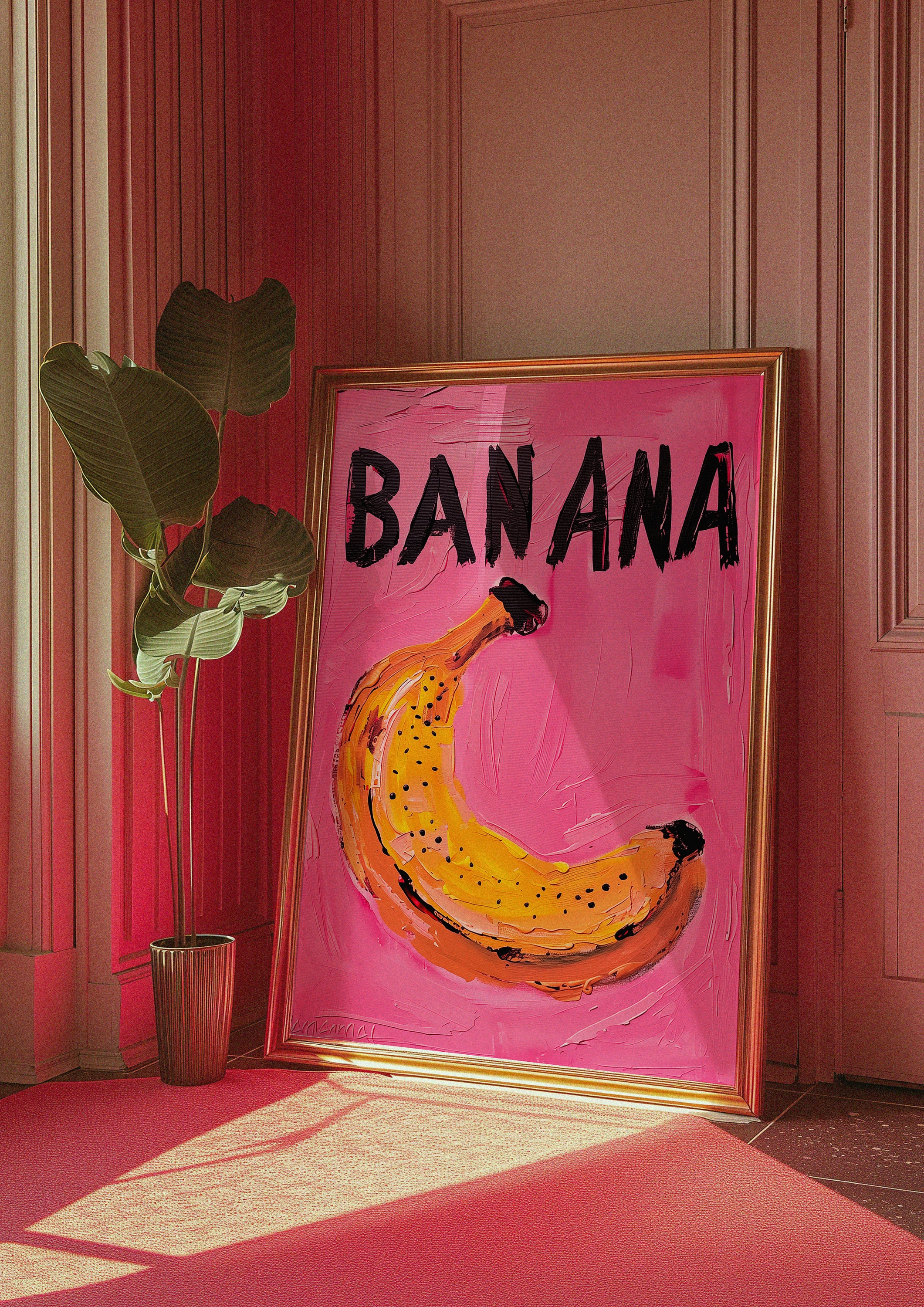 Banana Poster: Pink Psychedelic Kitchen Wall Art (digital Download