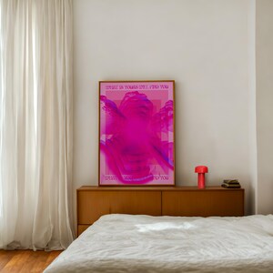 A vibrant hot pink digital art print featuring a distorted Greco-Roman statue head with bold surrealist overlays and repeated silhouettes. The artwork includes the empowering phrase What Is Yours Will Find You in a retro font, evoking a dreamy, psychedelic and self-affirming aesthetic.Psychedelic Art, Bold Pink Poster, Retro Affirmation Art, Modern Pop Art, Hot Pink Decor, Greek Statue Poster, Dopamine Decor, Feminine Power Art, Maximalist Room Art, What Is Yours Quote, Funky Aesthetic Print