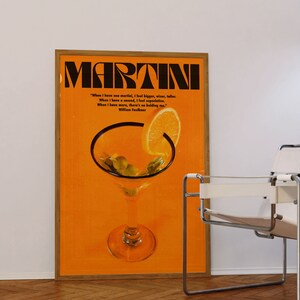 Martini Poster, Alcohol Poster, Orange Wall Art, Trendy Wall Art, Bar Wall Print, Vintage Poster, Psychedelic Wall Art, Y2K Apartment Poster, Preppy Print, Minimalist Wall Art, Dopamine Decor, Trippy Art, 70s Print, Kitchen Poster, Retro Wall Art