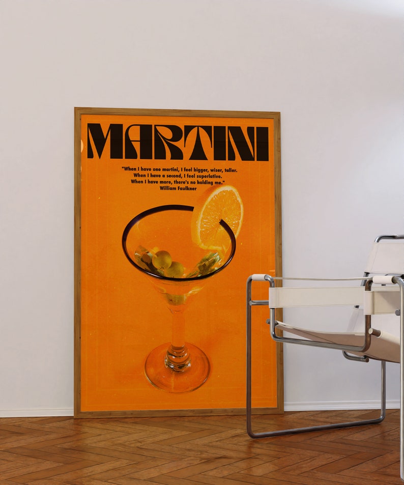 Martini Poster, Alcohol Poster, Orange Wall Art, Trendy Wall Art, Bar Wall Print, Vintage Poster, Psychedelic Wall Art, Y2K Apartment Poster, Preppy Print, Minimalist Wall Art, Dopamine Decor, Trippy Art, 70s Print, Kitchen Poster, Retro Wall Art