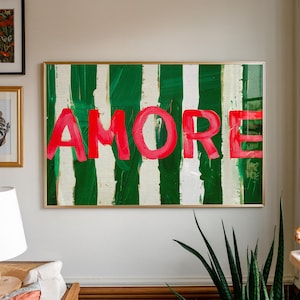 Amore Poster, Typography Poster, Green Wall Art, Kitchen Wall Decor, Psychedelic Art, Dopamine Decor, Eclectic Wall Art, Maximalist Poster