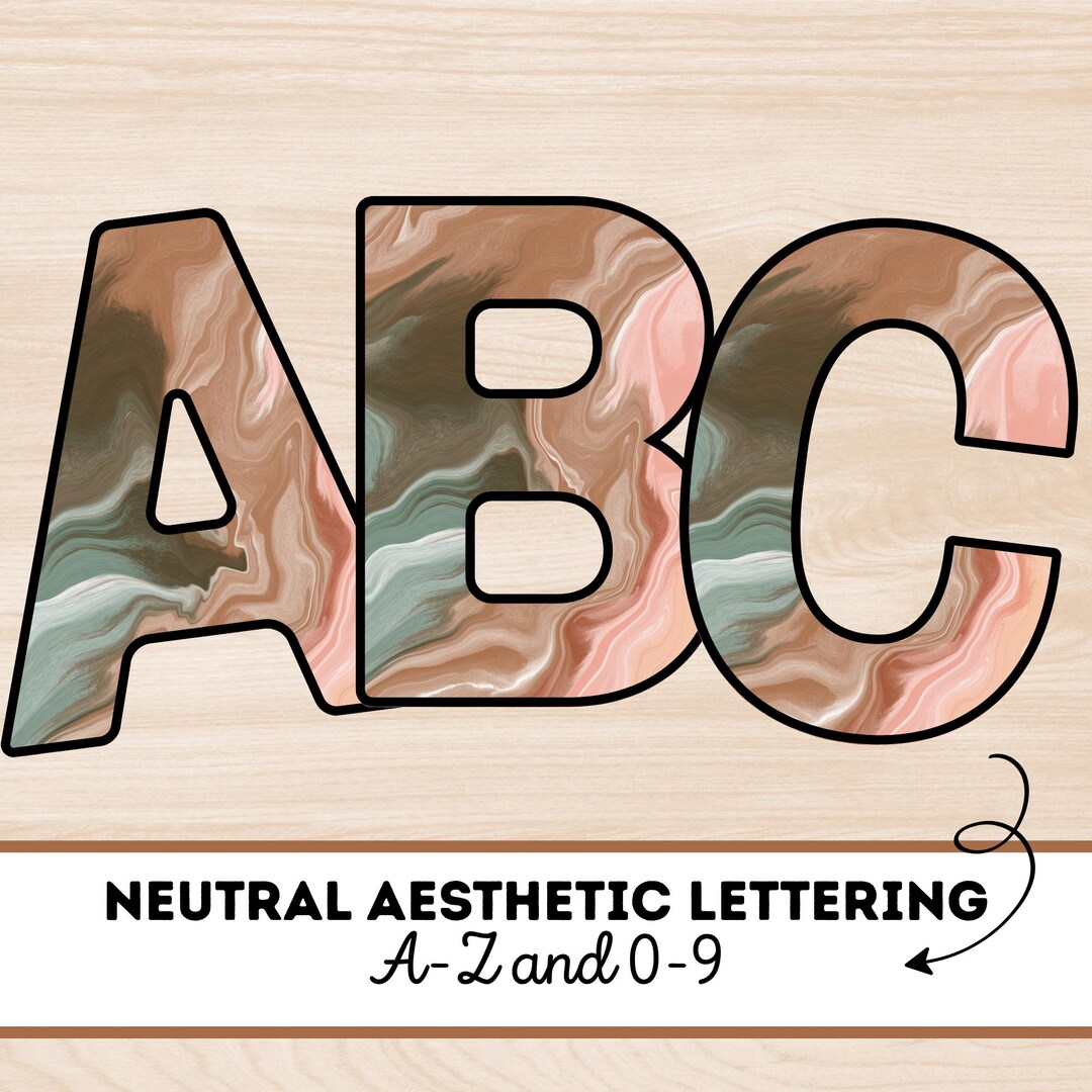 Marble Lettering A-Z and 0-9 | Natural Neutral Brown Green Alphabet ...
