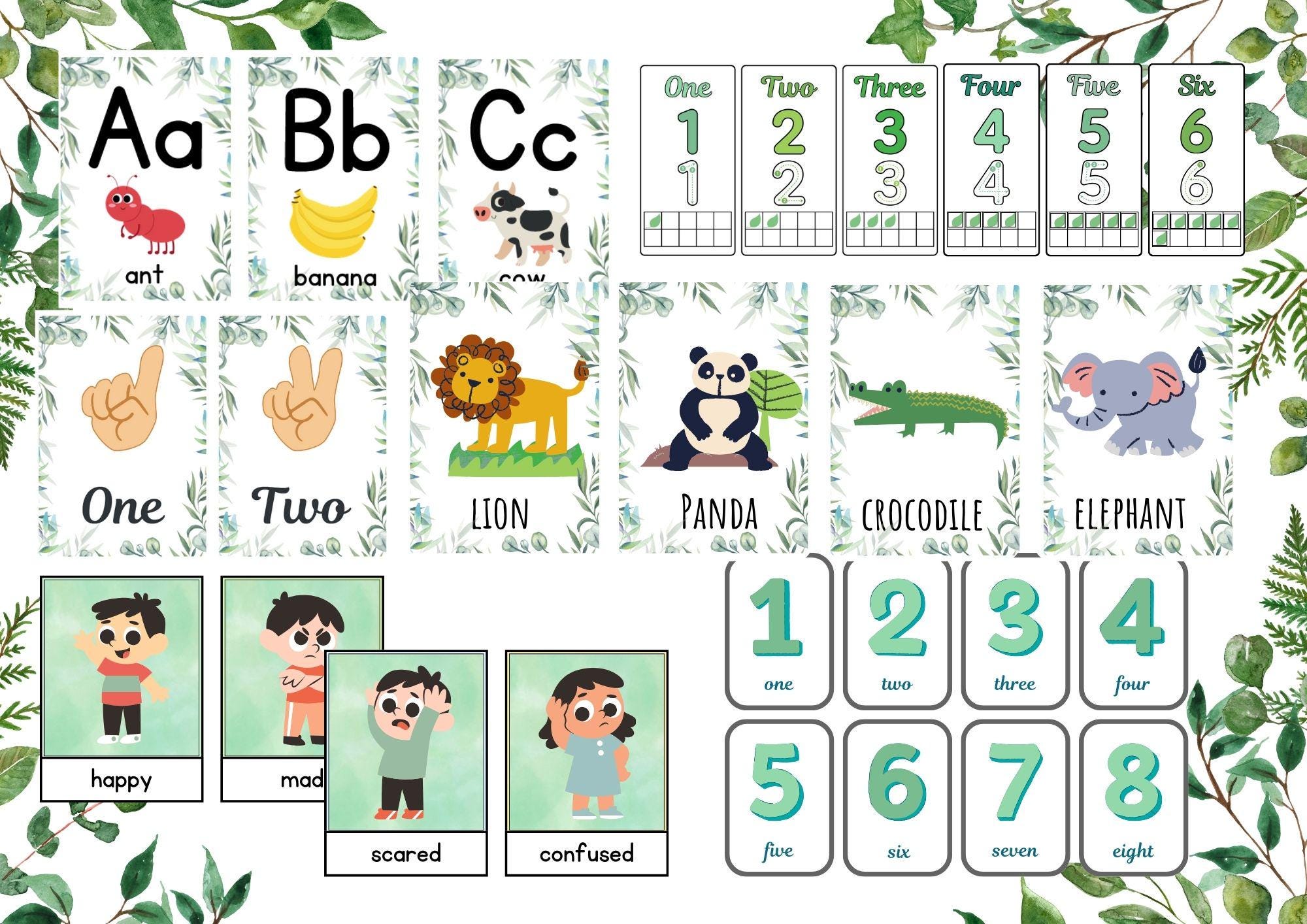 Botanical Green Classroom Decor Bundle | Calm Leafy Theme Display Set ...