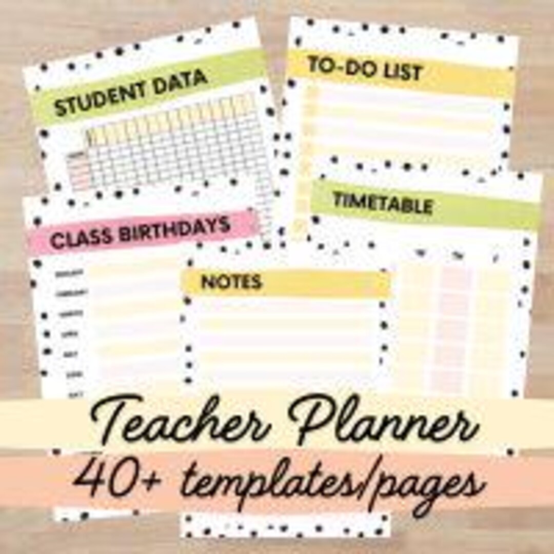 Classroom Digital Printable Teacher Planner Bright Theme With Spotted ...