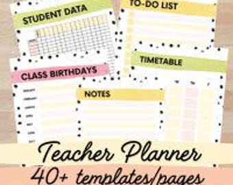 Classroom Digital Printable Teacher Planner Bright theme with Spotted Borders | To-Do Lists, Goals, Lesson Plans, Classroom Organisation