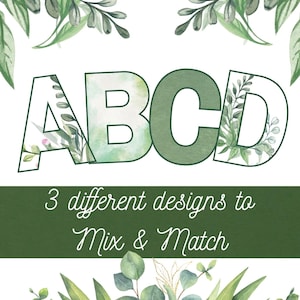 Letras para tablón de anuncios botánico, naturaleza frondosa, decoración para exhibición en el aula, paquete de letras para exhibición, encabezados de clase, 3 diseños A-Z, descarga imprimible