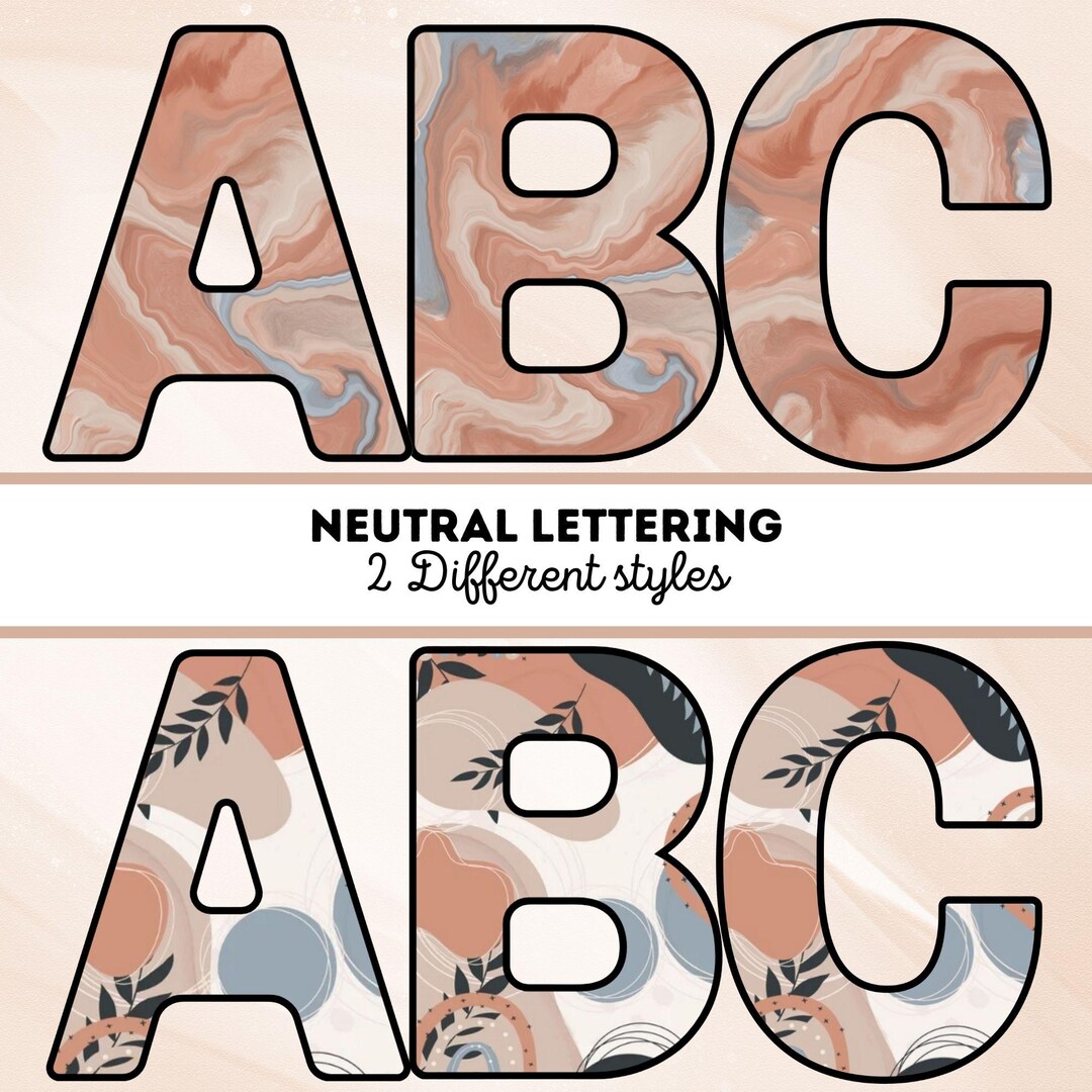 Boho Aesthetic Neutral Lettering Bundle, Two Styles, A-Z 0-9 ...