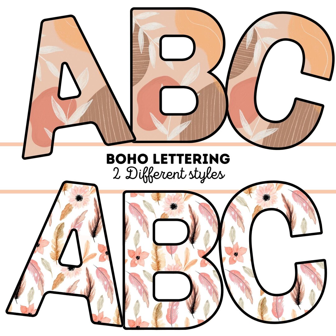 Boho Aesthetic Neutral Lettering Bundle, Two Styles, A-Z 0-9 ...