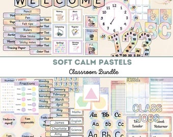 Editable Pastel Classroom Decor Bundle | Printable Calming Theme Displays | Elementary Primary School Organisation Resources Decoration
